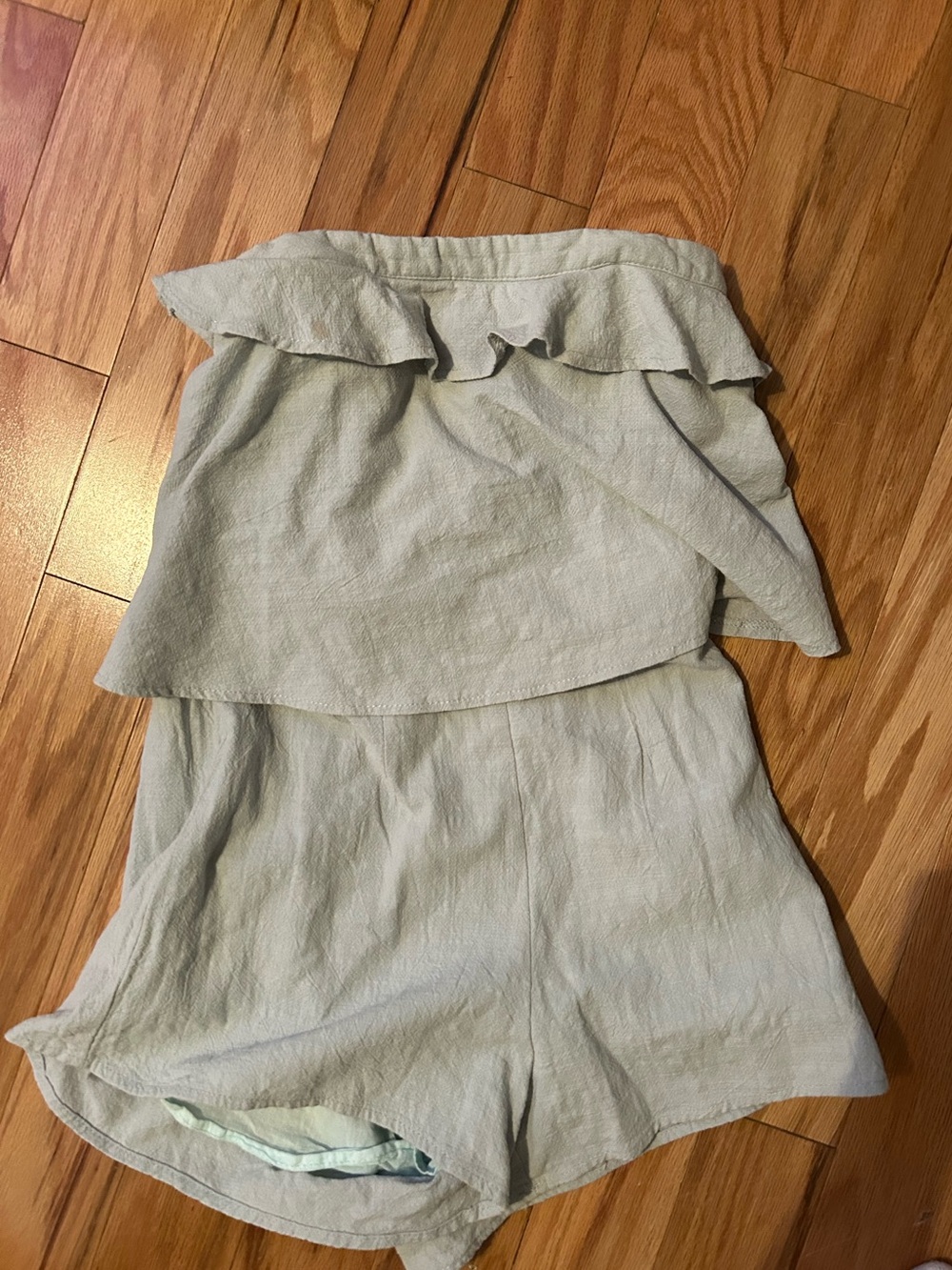 Princess Polly Strapless Ruffle Romper in Light Sage